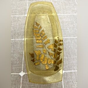 VTG Lucite Acrylic Gold Leaves Midcentury Yellow Bubbles Serving Dish Long Tray